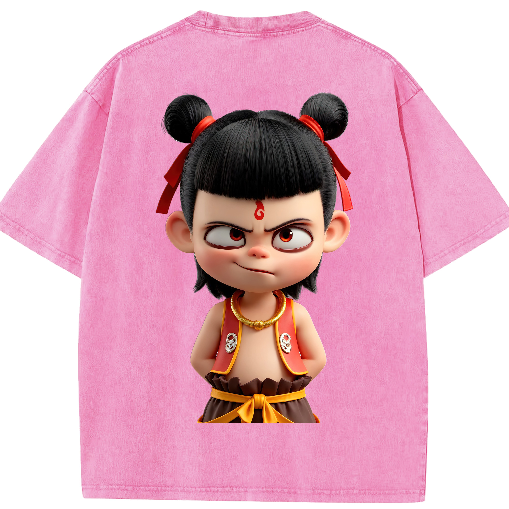 （画像用） Ne Zha 2 ナタ 魔童の大暴れ 綿100% ヴィンテージ風 半袖Tシャツ（背面プリント）